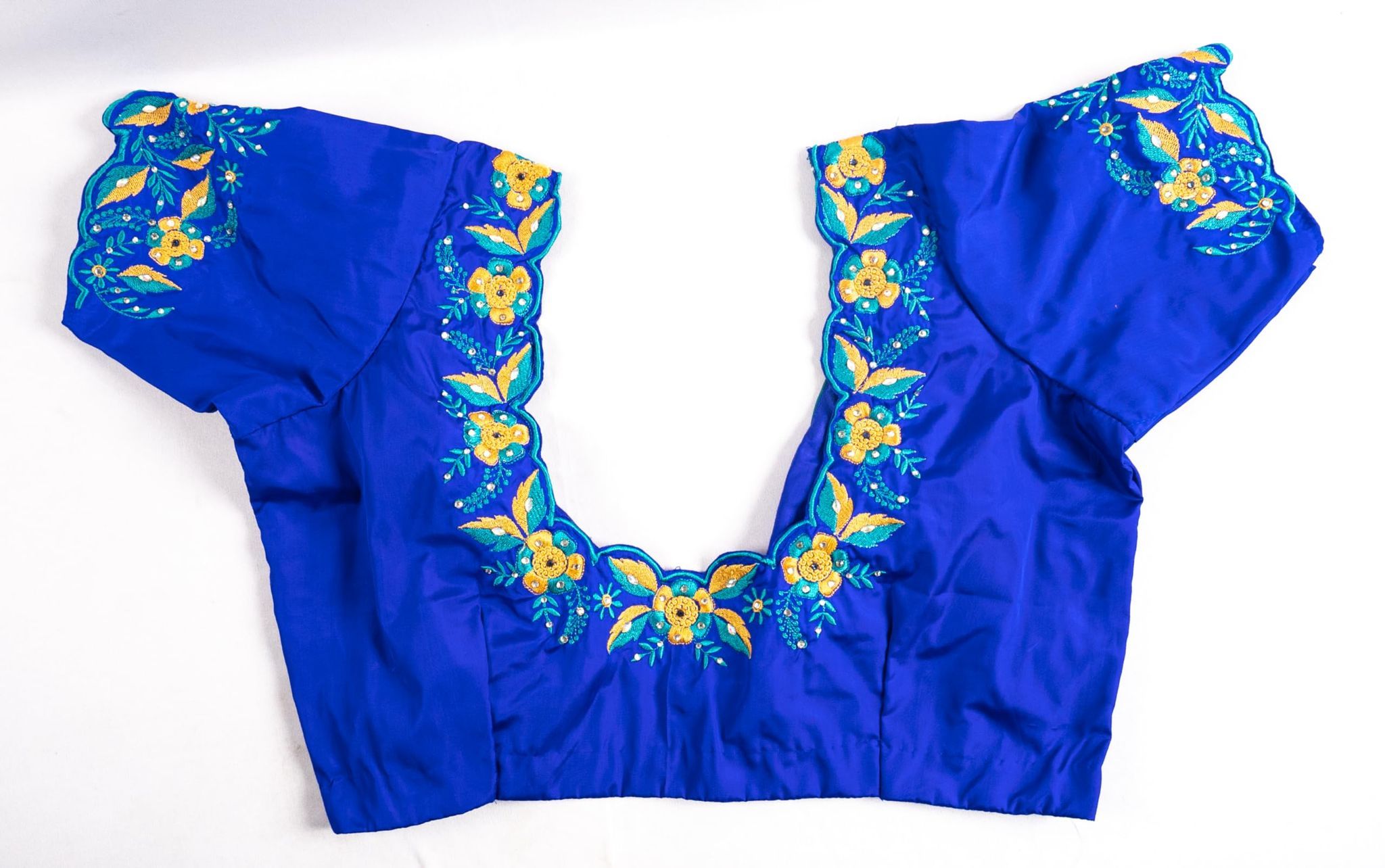 Blue Embroidered Blouse with Floral Detailing