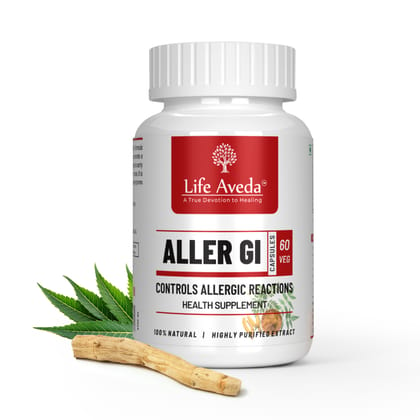 Life Aveda 100% Natural Ayurvedic Aller Gi Capsules for Allergy, Allergic Reactions, Reduces Mild Asthma, Sneezes, Reduces Congestion And Skin Redness - 60 Capsules (Pack of 1)