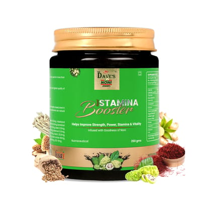 Dave's Noni Stamina Booster 250 Gram - Sugar-Free, Immunity & Digestive System Support, Antioxidant, Anti-Aging Formula with Giloy, Ashwagandha, Amla & Noni for Healthy Skin, Hair, Teeth, and Bones – Suitable for All Age