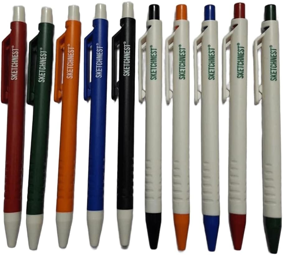 Sketchnest  0.7 mm Ball Point Pen Set- 10 Ball Pens with Comfortable Grip- Blue Colour Ink- Multi Color- Pack Of 10