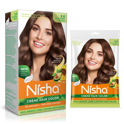 Nisha Creme Hair Color Combo Pack 3.5 Chocolate Brown (120g Box & 40g Pouch), Ammonia Free Permanent Hair Colour