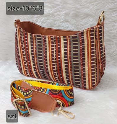 Striped Jute Crossbody Bag with Colorful Strap