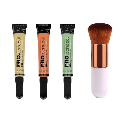 High Quality HD Pro Concealer (Yellow, Orange, Green) With Foundation Brush (4Items In The Set)