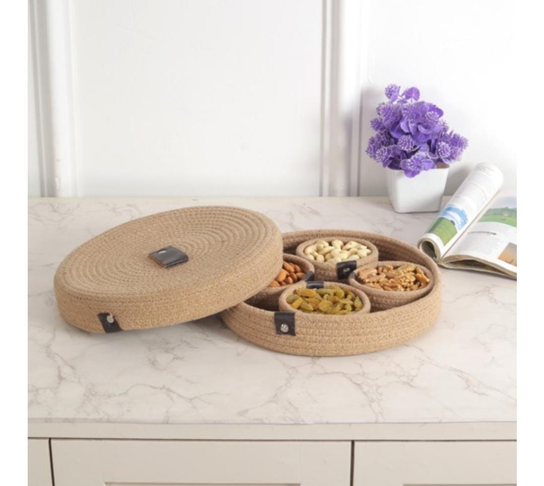 Keep Dry Fruits Fresh: Natural Rope Storage & Serving Box (28x28x12cm)