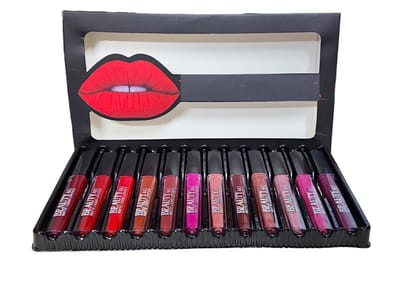 Set of 12 Matte Liquid Lipsticks, Long-Lasting, Waterproof, Highly Pigmented, Non-Fading, Non-Stick, Moisturizing, Velvet, Soft, Smooth, Comfortable, All Day Wear