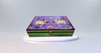 Hand Painted Pichwai Art Wooden Purple Color Storage Box