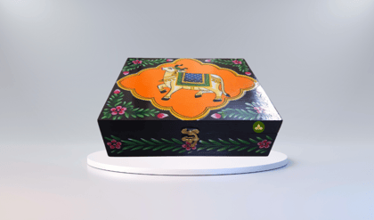 Hand Painted Pichwai Art Wooden Orange Black Color Storage Box