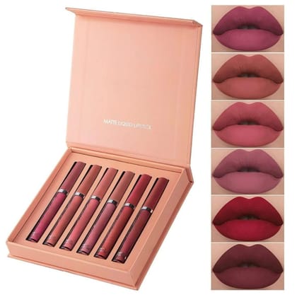 6Pcs/Set Matte Liquid Lipstick Set, Non-Stick Cup Waterproof Long-Lasting Lip Gloss, Nude Velvet Lip Makeup Set