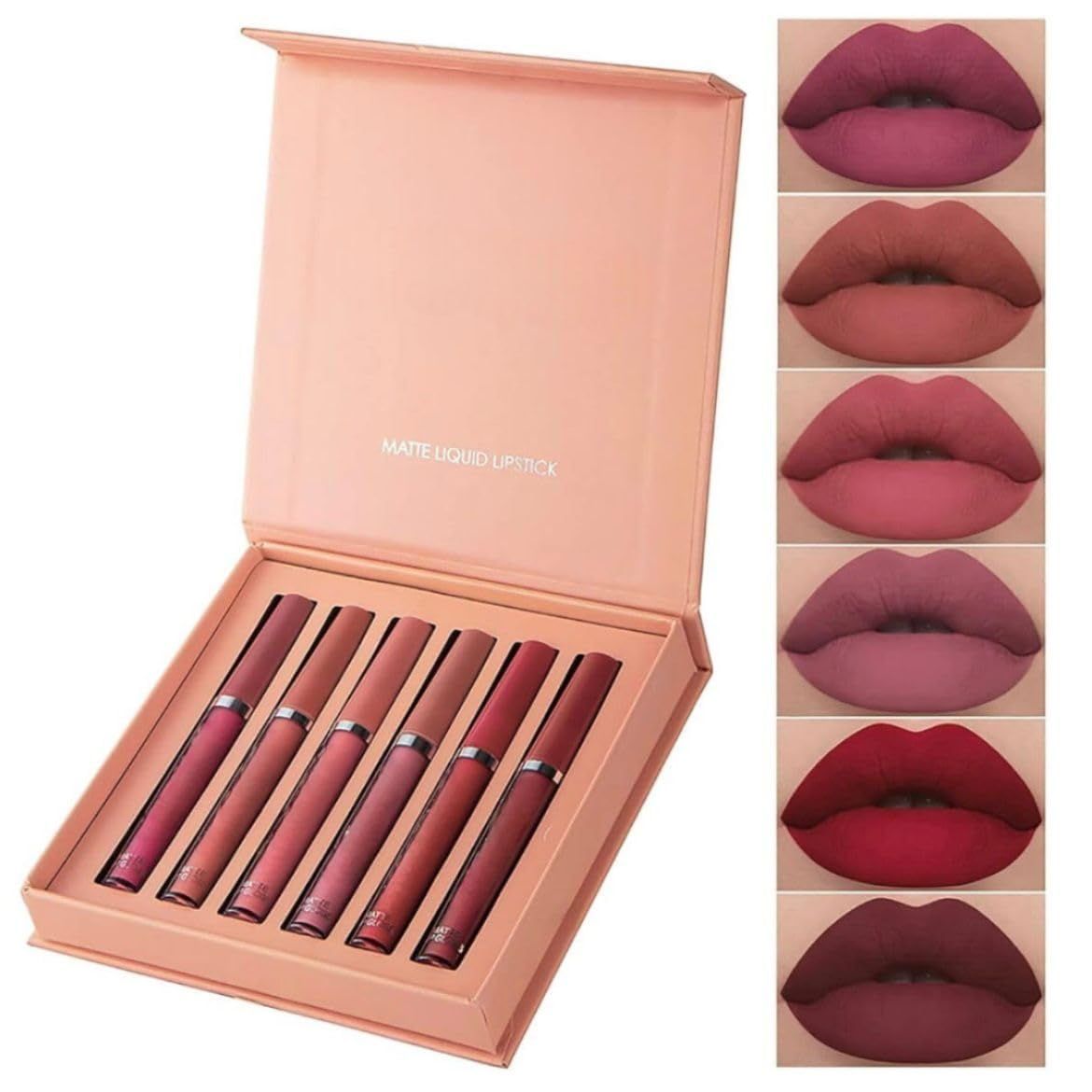 6Pcs/Set Matte Liquid Lipstick Set, Non-Stick Cup Waterproof Long-Lasting Lip Gloss, Nude Velvet Lip Makeup Set