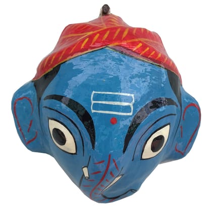 Blue Handcrafted Cheriyal Ganesha Mask|Blue