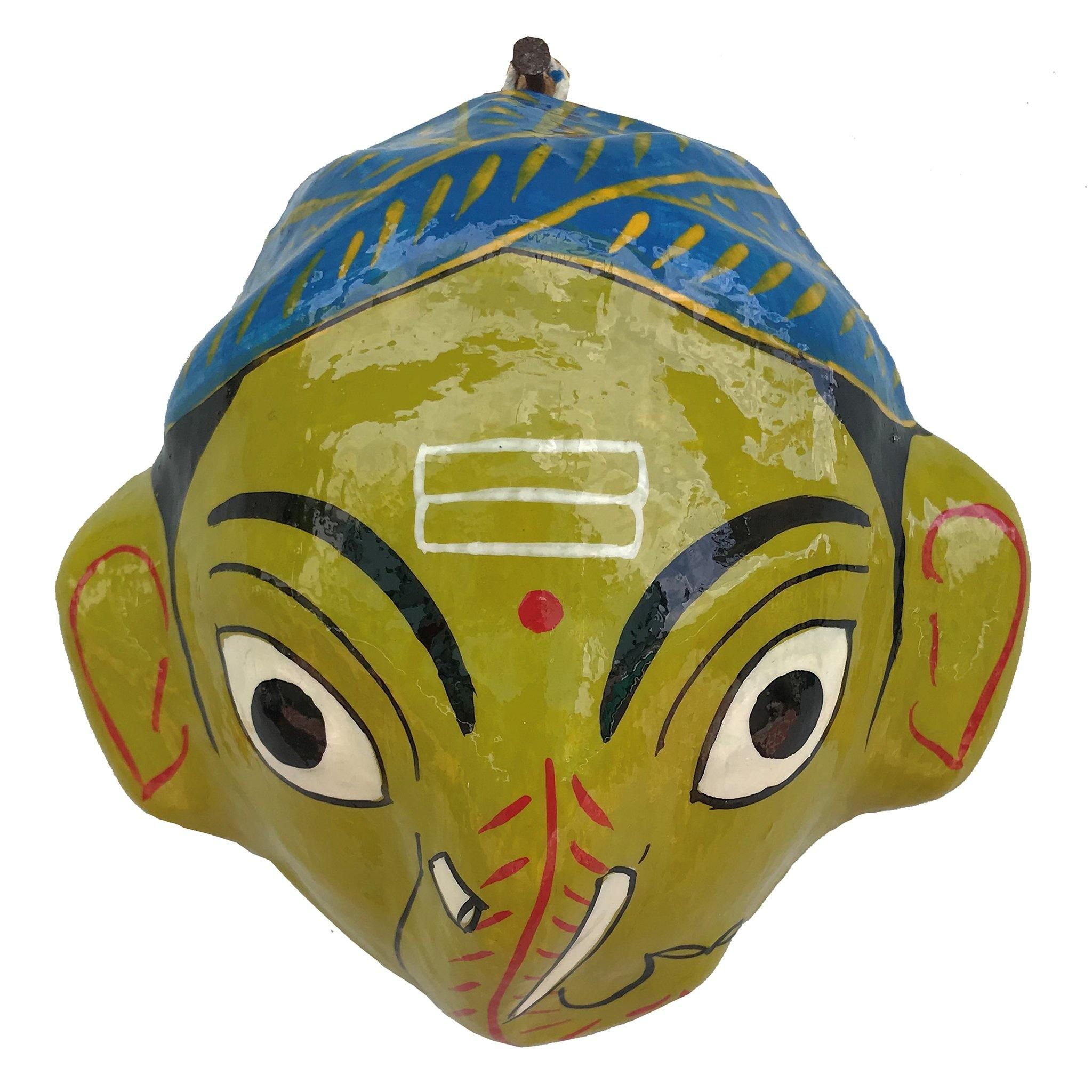 Olive Green Handcrafted Cheriyal Ganesha Mask|Olive Green