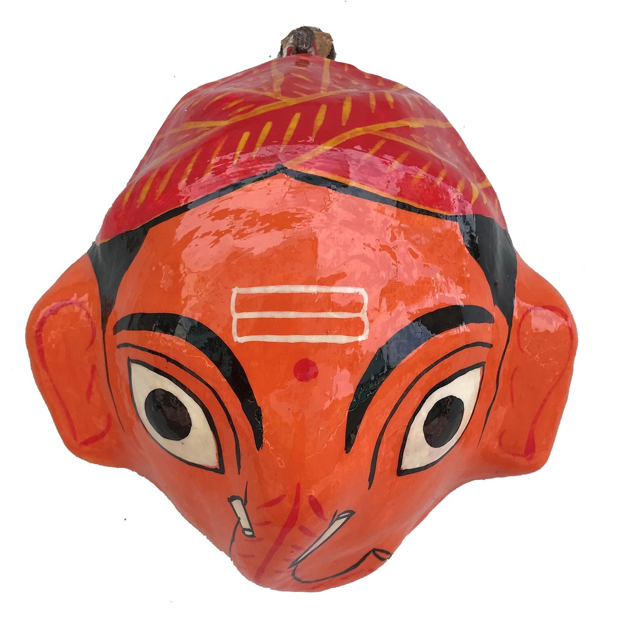 Saffron Handcrafted Cheriyal Ganesha Mask|Saffron