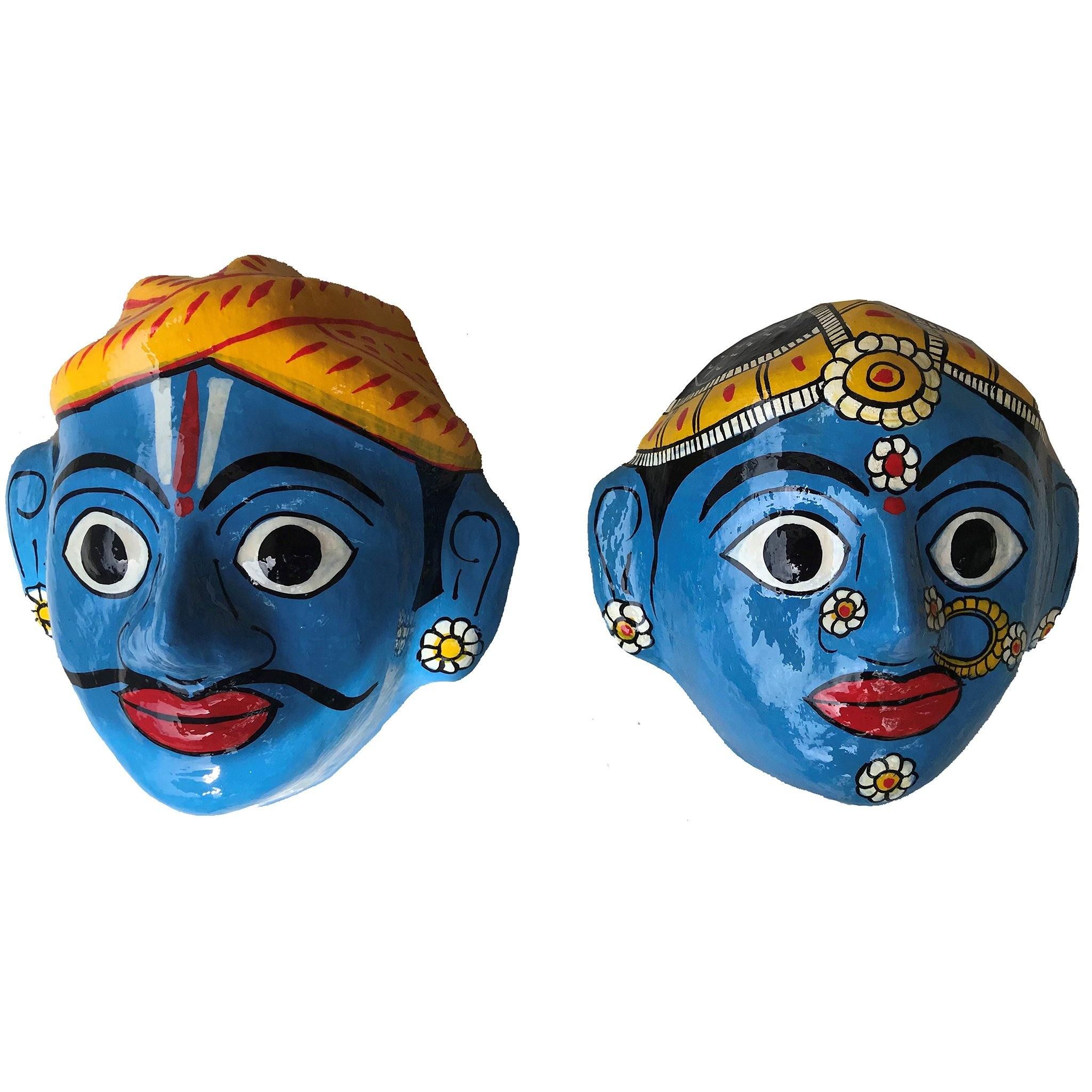 Blue Cheriyal Mask of a Rural Couple|Blue