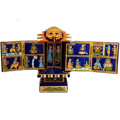 Blue and Yellow Kavad Box Illustrating Ram and Krishna Story|8" (H)