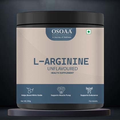 OSOAA Pure L-Arginine Muscle Growth & Endurance Powder 250gm Unflavoured, Pre Workout Supplement- Men & Women, Nitric Oxide Boost, 83 Serving