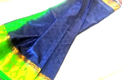 Blue and Green Traditional Saree with Golden Border