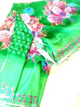 Green Floral Saree with Sequins