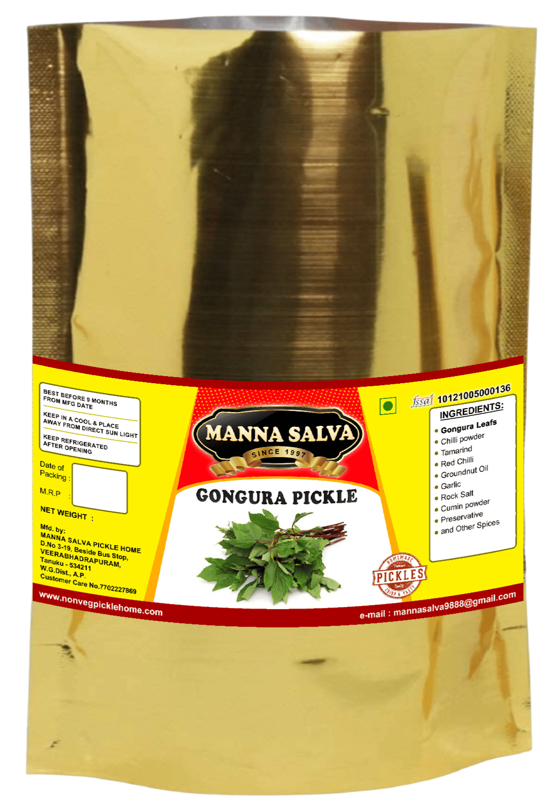 Manna Salva Pickles- Gongura Pickle - Veg Pickle