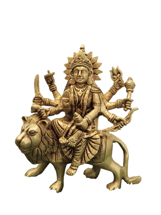 Brass Statue of  Durga Maa Riding a Lion