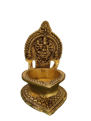 Antique Brass Oil Lamp with intricate carvings of Lord Ganesha