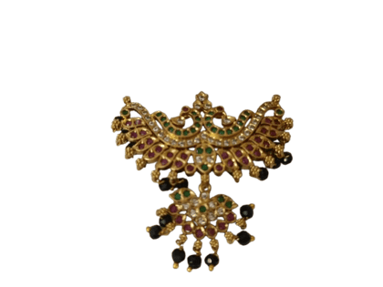 Gold Peacock Haram Pendant with Black Beads