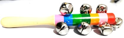 Rainbow Wooden Hand Bell Rattle Toy for Baby Kids Toddlers