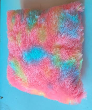 Rainbow Sherbert Fluffy Faux Fur Throw Pillow