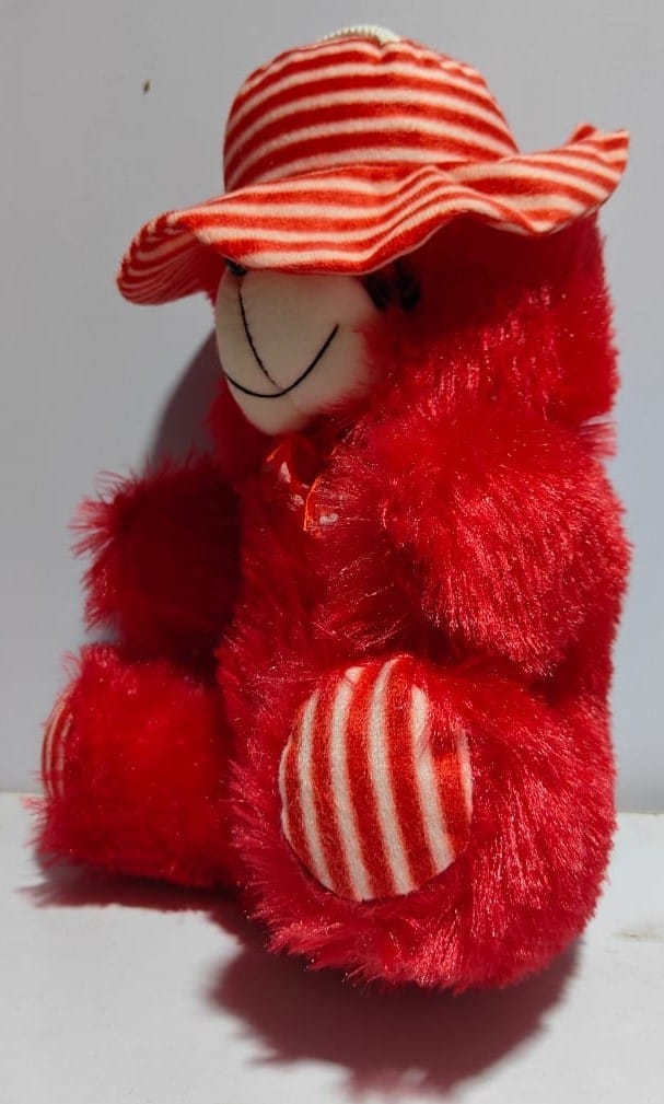Red Teddy Bear with Striped Hat and Paws