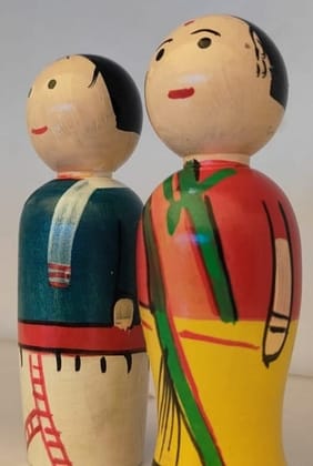 **Vintage Indian Wooden Painted Dolls - Set of 2**