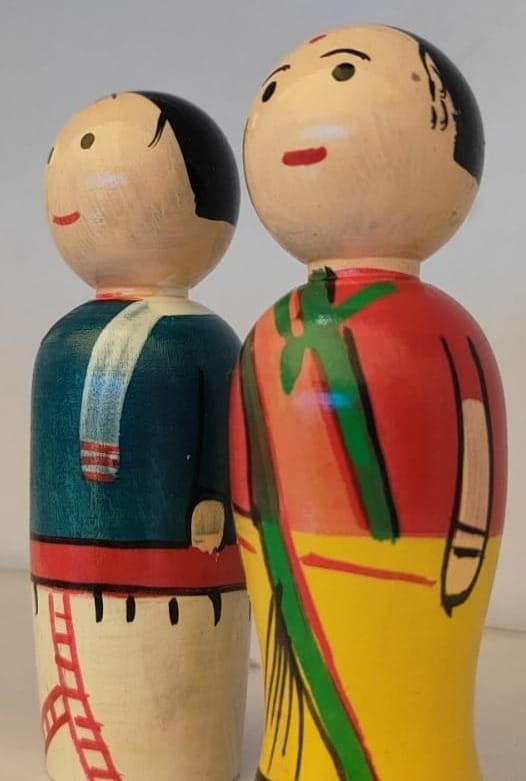 **Vintage Indian Wooden Painted Dolls - Set of 2**