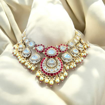 Exquisite Kundan Meenakari Choker Necklace Set By Dia Art Jewels