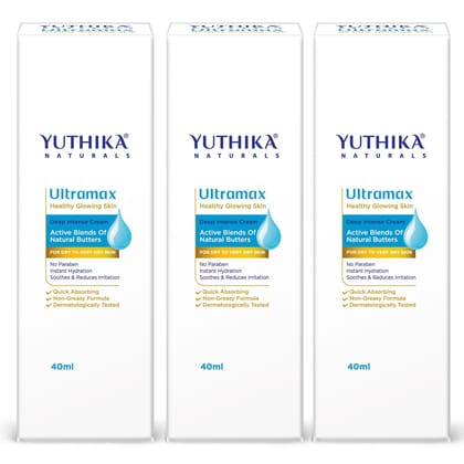 Yuthika Ultramax Deep Intense Moisturizing Cream for Dry to Very Dry Skin 40ml Pack of 3, Dermatologically Tested