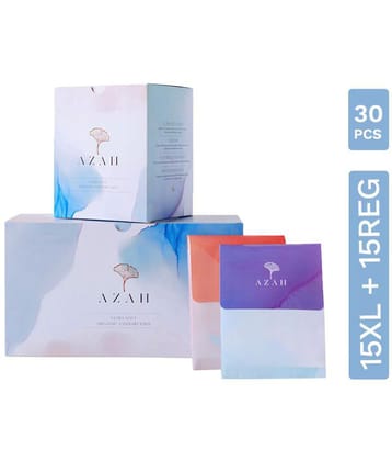 Azah Rash-Free Sanitary Pads for women | Organic Cotton Pads | 20 Regular + 10 XL Size : Box of 30 Pads - with Disposable bags