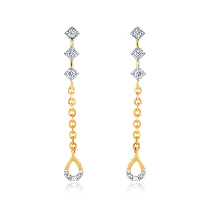 Senco Gold 18K Yellow Gold Sparkling Pendulum Diamond Drop Earrings ( Gold Weight - 1.6 g / 0.12 Ct / HI-SI )