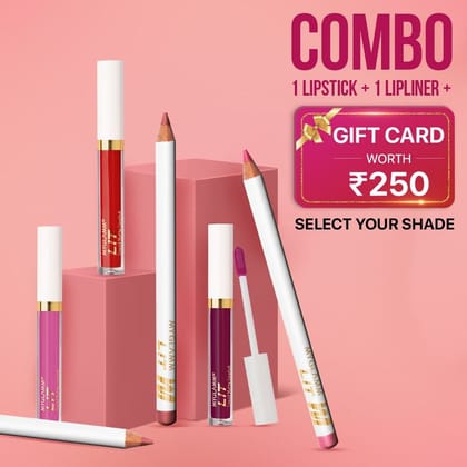 LIT Liquid Matte + LIT Matte Lip Liner Pencil + Gift Cards Worth ₹ 250 Exclusive Combo