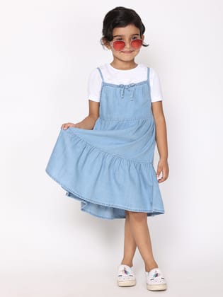 Freya Denim Dress-6 to 7 years / White & Blue