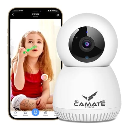 Camate Hybrid 3MP 4G Sim + Wi Fi Based Wireless Indoor CCTV Camera | Baby Monitoring Surveillance