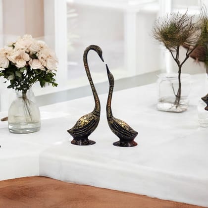 Brass Swan Pair Statue for Home Decor, Office Desk, Living Room, Bedroom | Duck Pair Showpiece-Black