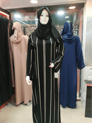 Zoom fabric Abaya with cream stripes.