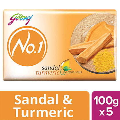 Godrej No.1 Sandal & Turmeric Bathing Soap, With Natural Oils, Gives Glowing Skin, 100 g (Pack of 5)