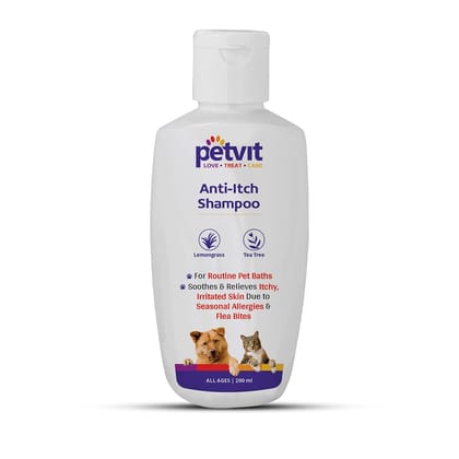 Petvit Anti Itch Shampoo with Tea Tree Oil  Lemon Grass Oil  for All Breed DogsCats Helps with rashesTicksFleas - 200ml-Petvit Anti Itch Shampoo with Tea Tree Oil & Lemon Grass Oil | for All Bree