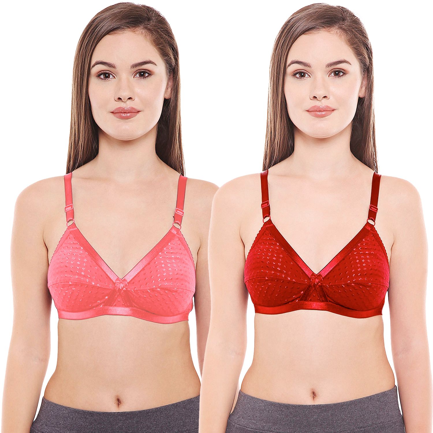 Bodycare Women Cotton Spandex Full Coverage Non Padded Regular Bra Pack - 2 E1528PIRED