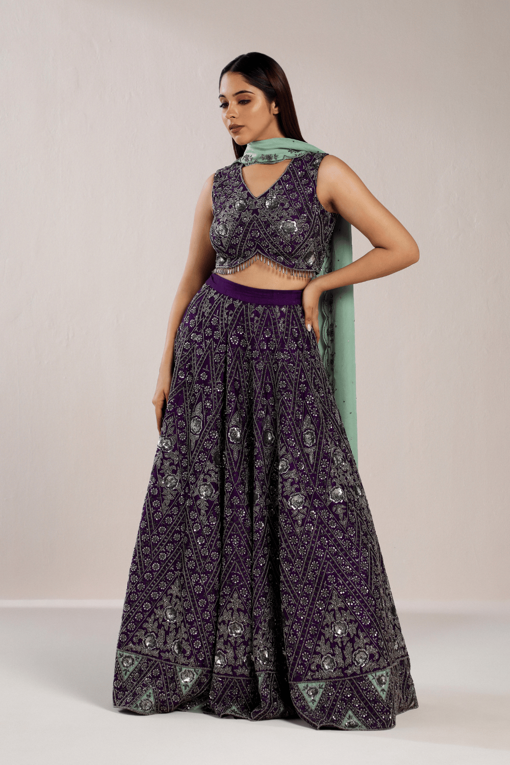PURPLE EMBROIDERED LEHENGA SET-XS