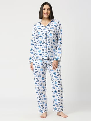 Good Vibes Only Button Down Pj Set - Cotton Rayon Pj Set with Notched Collar-XS