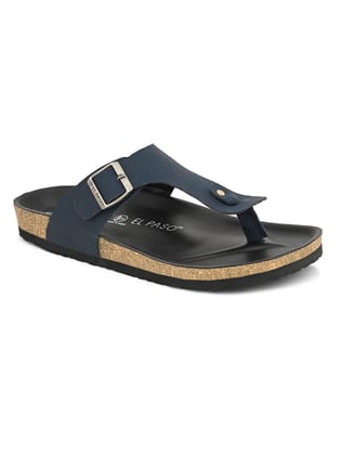 Midnight Black Leather Thong Sandal-Blue / 7