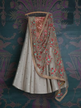 New Look Off White Color Embroidered Semi-stitched Lehenga Choli