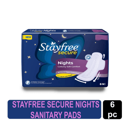 Stayfree Secure Nights Sanitary Pad - Cottony Soft Comfort & Back Leak Guard, 6 Units Pack