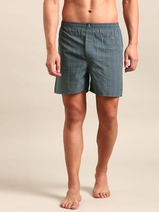 Green Checked Cotton Boxer-M