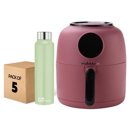 The Better Home FUMATO Aerochef Air fryer With Digital Touchscreen Panel 4.5L Pink  Stainless Steel Water Bottle 1 Litre Pack of 5 Green-The Better Home FUMATO Aerochef Air fryer With Digital Tou