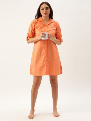 Women Orange Sleep Shirt-M